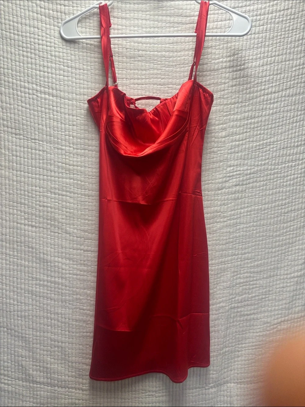 Strappy Cowl Neck Satin Slip Dress in Red